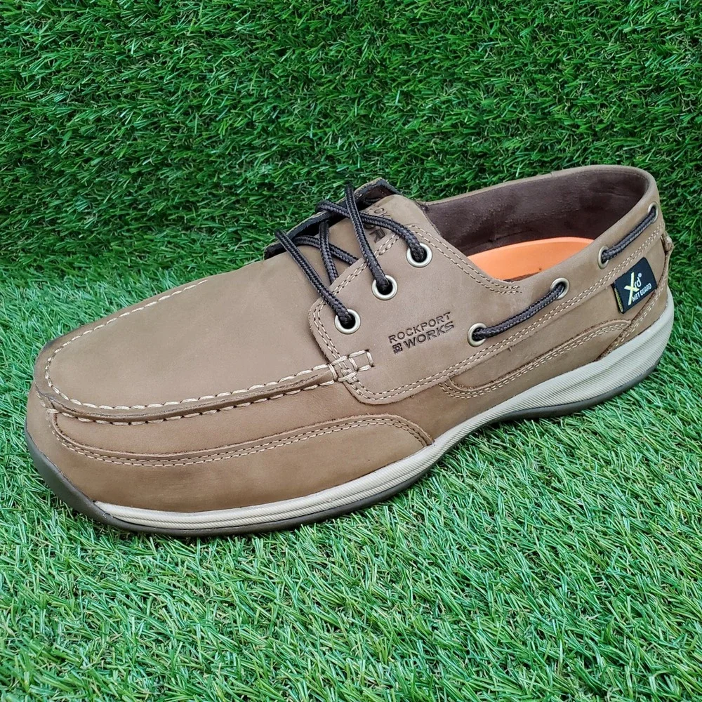 Rockport Works‎ Sailing Club 10.5 WIDE Men's Steel Toe Work Boat Shoes Brown
